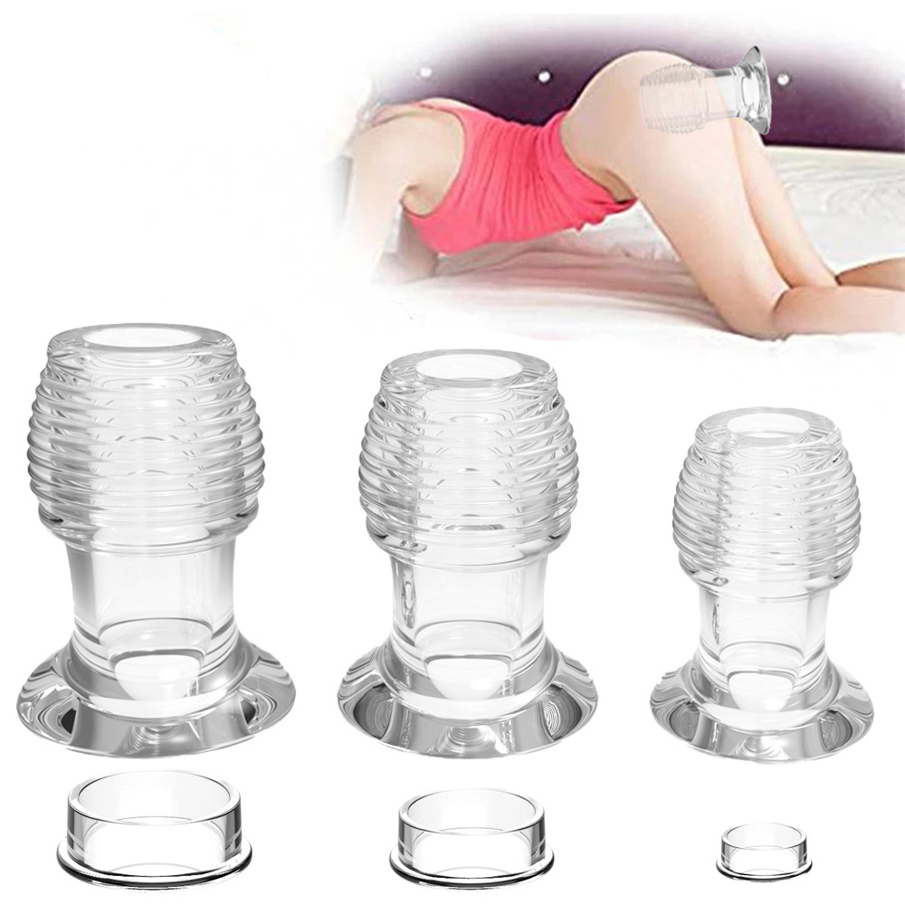 Threaded Hollow Posterior Anal Plug Transparent Peephole For Male And